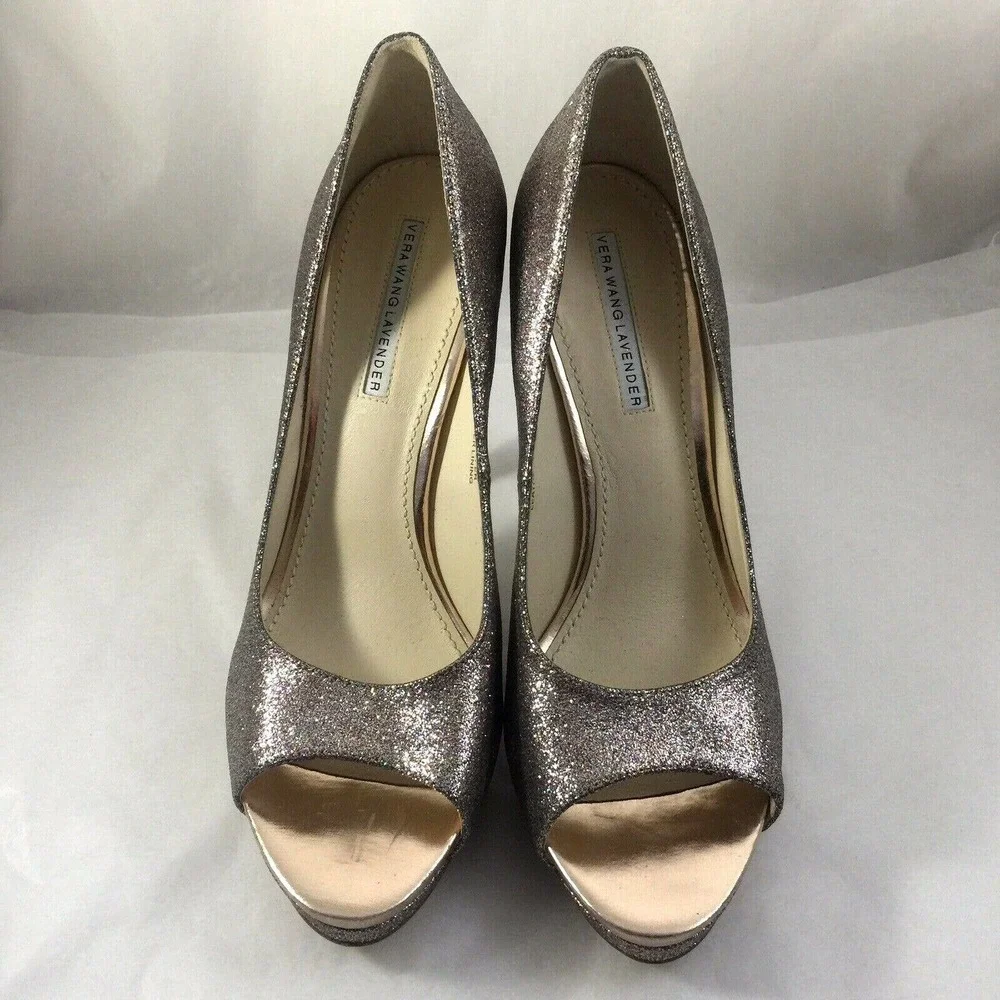 Vera Wang Lavender Label Selima Platform Pump Multi Glitter 9 Peep Toe O…